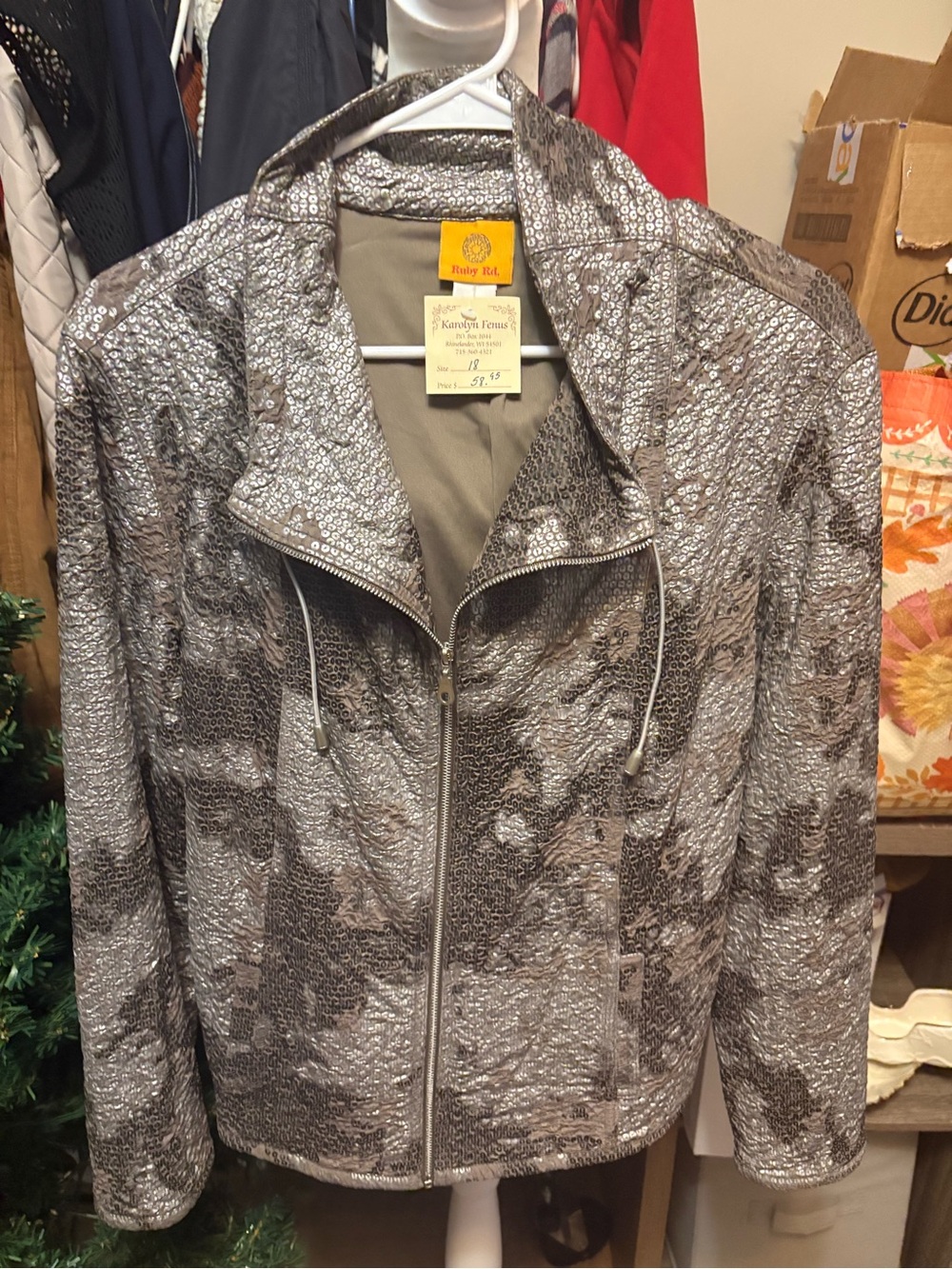 Ruby Rd. Gray Patterned Lightweight Bomber Jacket - Picture 2 of 10